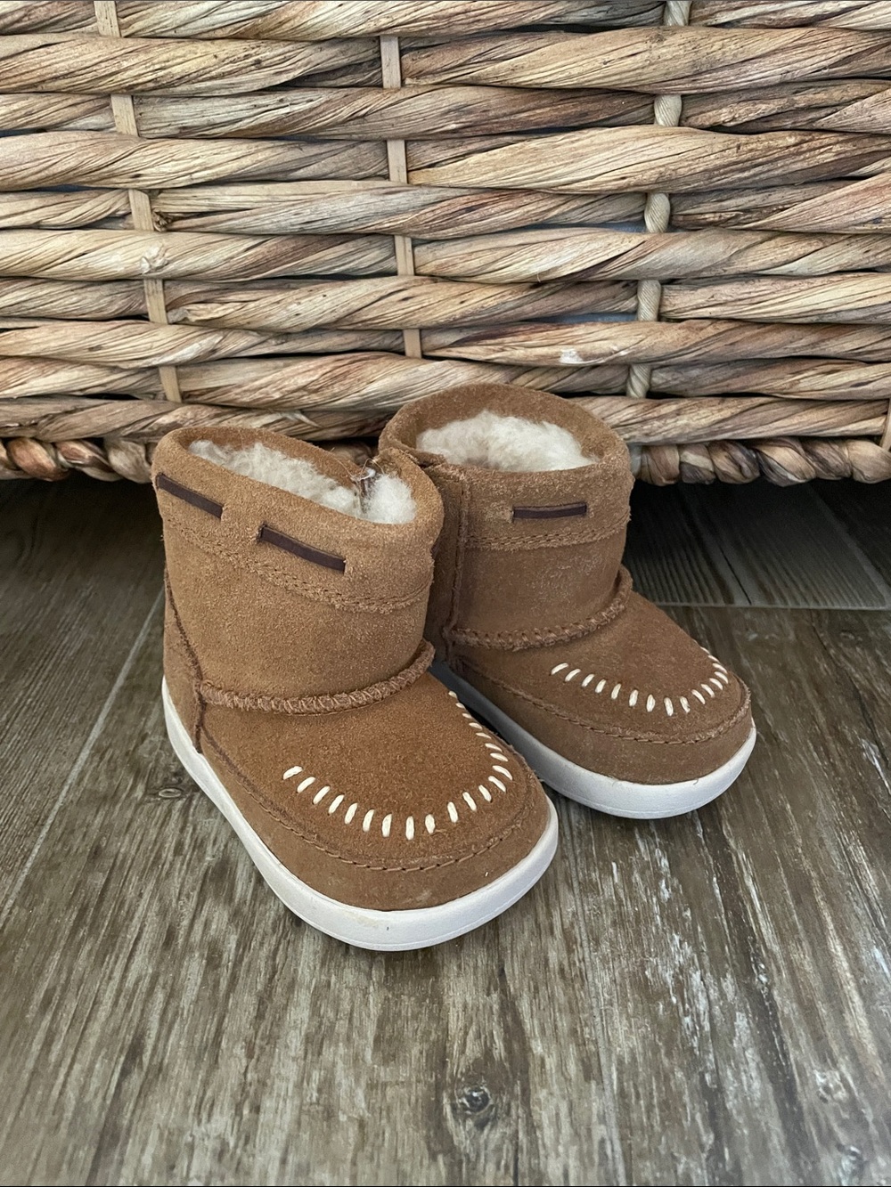 UGG Toddler Brown Suede Fleece Booties